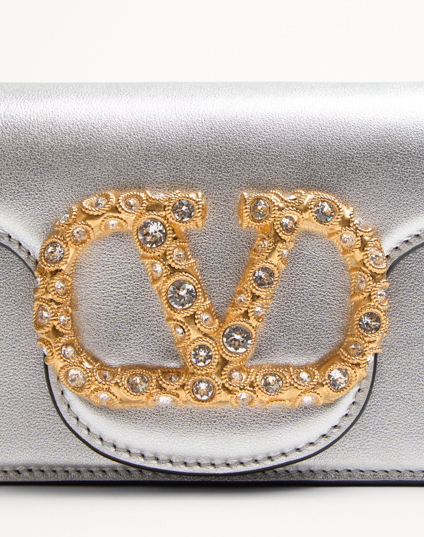 Valentino Garavani Locò Small Shoulder Bag In Laminated Calfskin With Jewel Logo