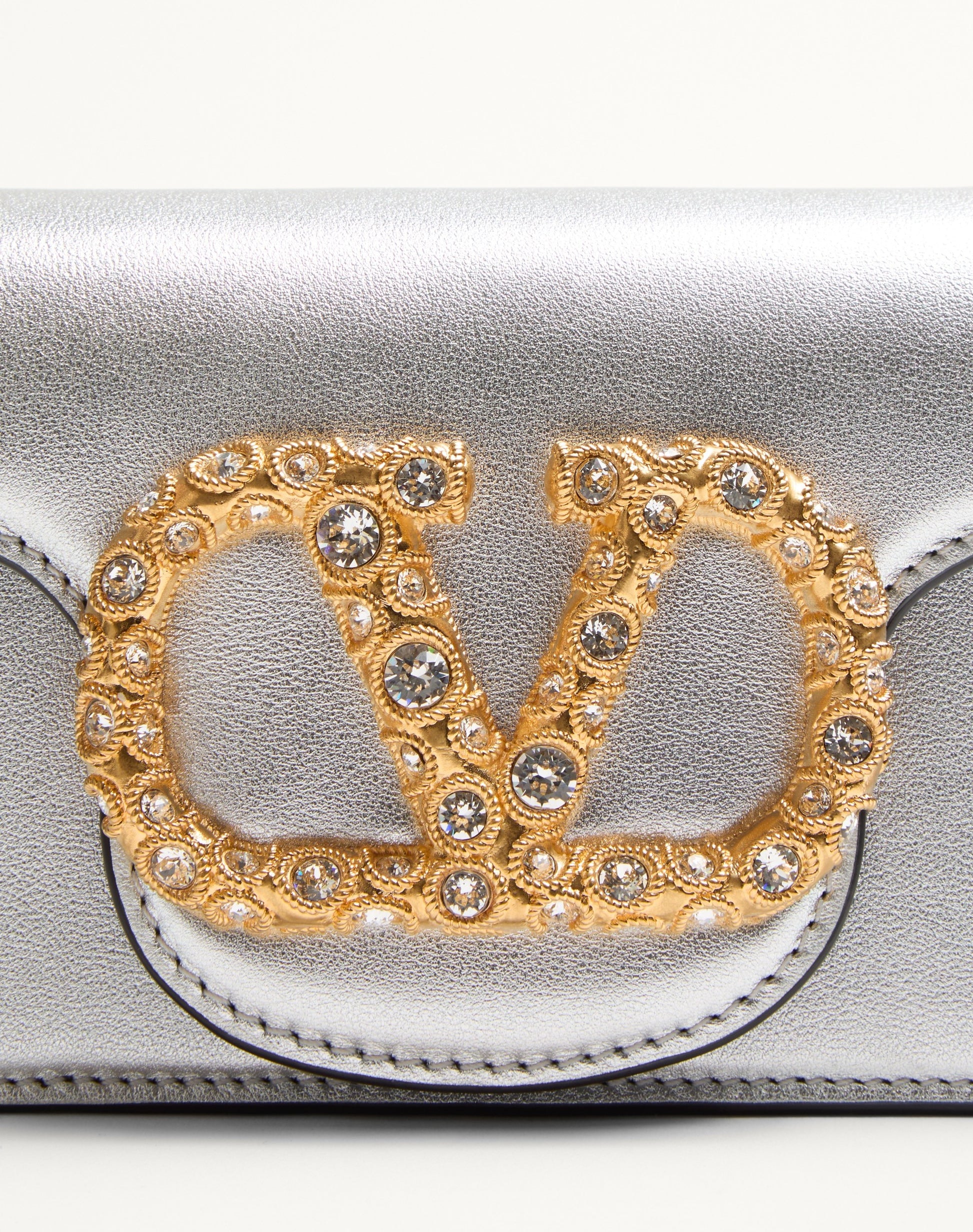 Valentino Garavani Locò Small Shoulder Bag In Laminated Calfskin With Jewel Logo
