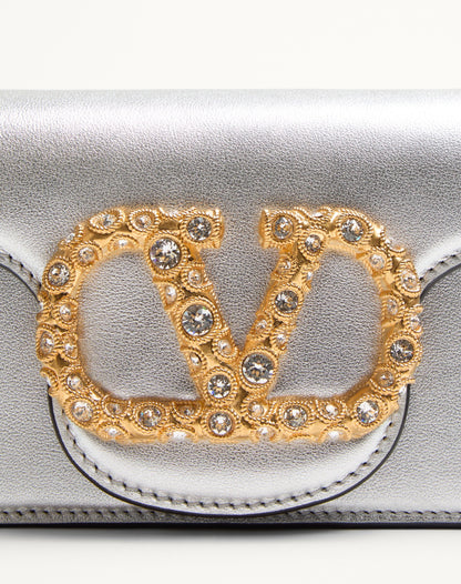 Valentino Garavani Locò Small Shoulder Bag In Laminated Calfskin With Jewel Logo