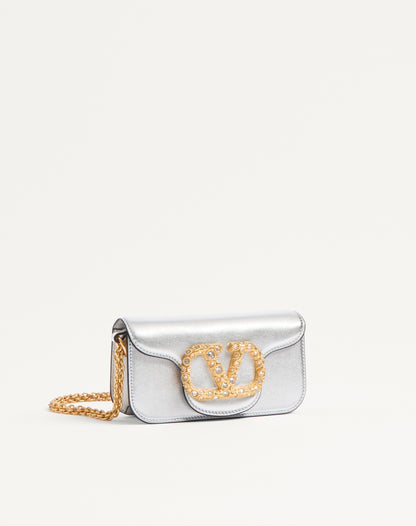 Valentino Garavani Locò Small Shoulder Bag In Laminated Calfskin With Jewel Logo