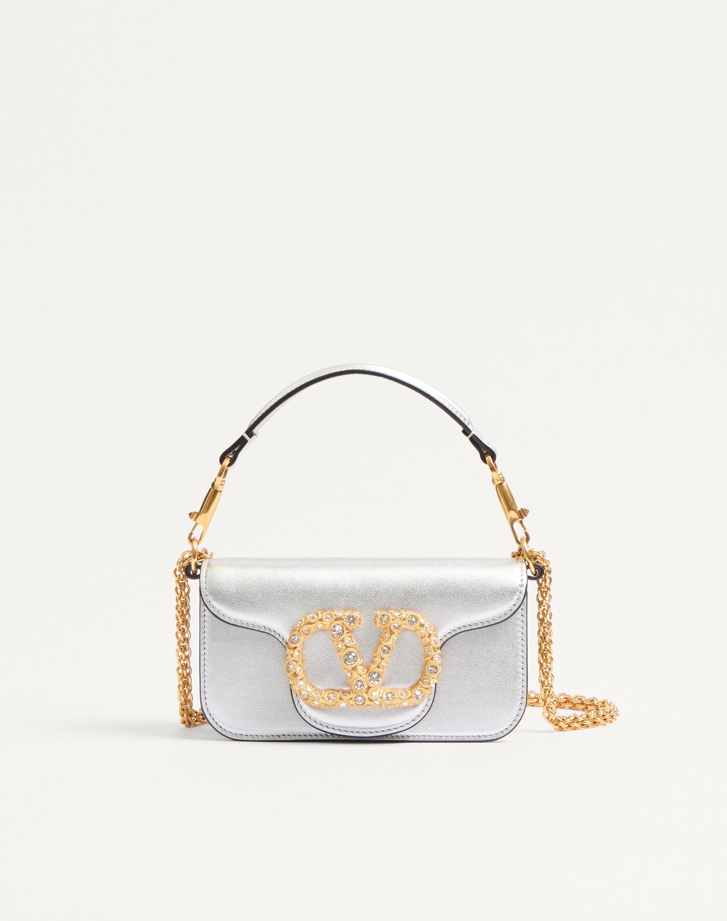 Valentino Garavani Locò Small Shoulder Bag In Laminated Calfskin With Jewel Logo