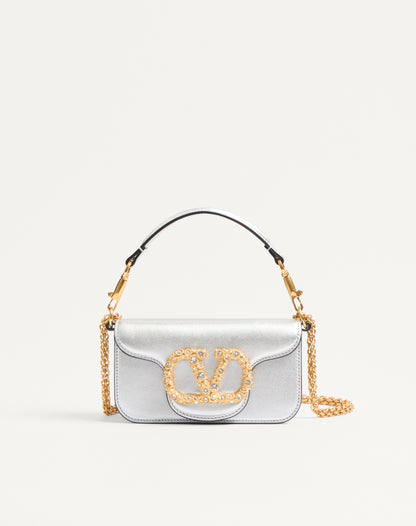 Valentino Garavani Locò Small Shoulder Bag In Laminated Calfskin With Jewel Logo