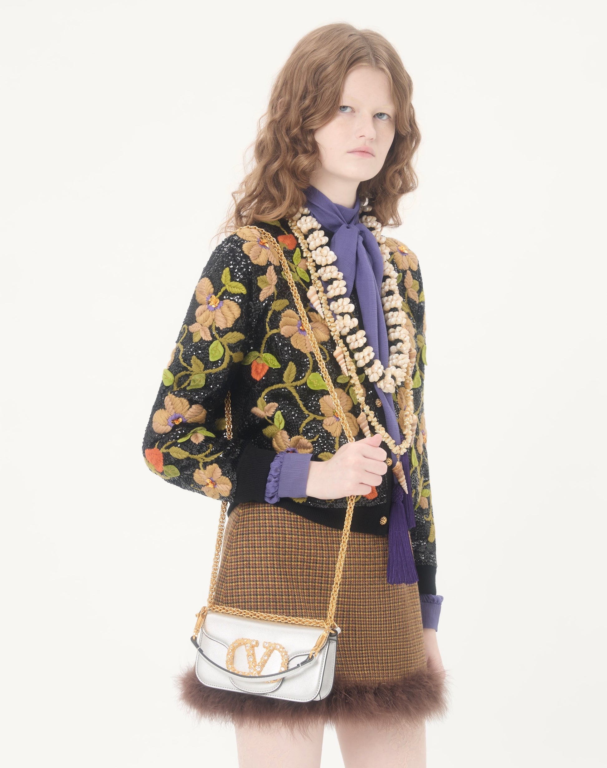 Valentino Garavani Locò Small Shoulder Bag In Laminated Calfskin With Jewel Logo