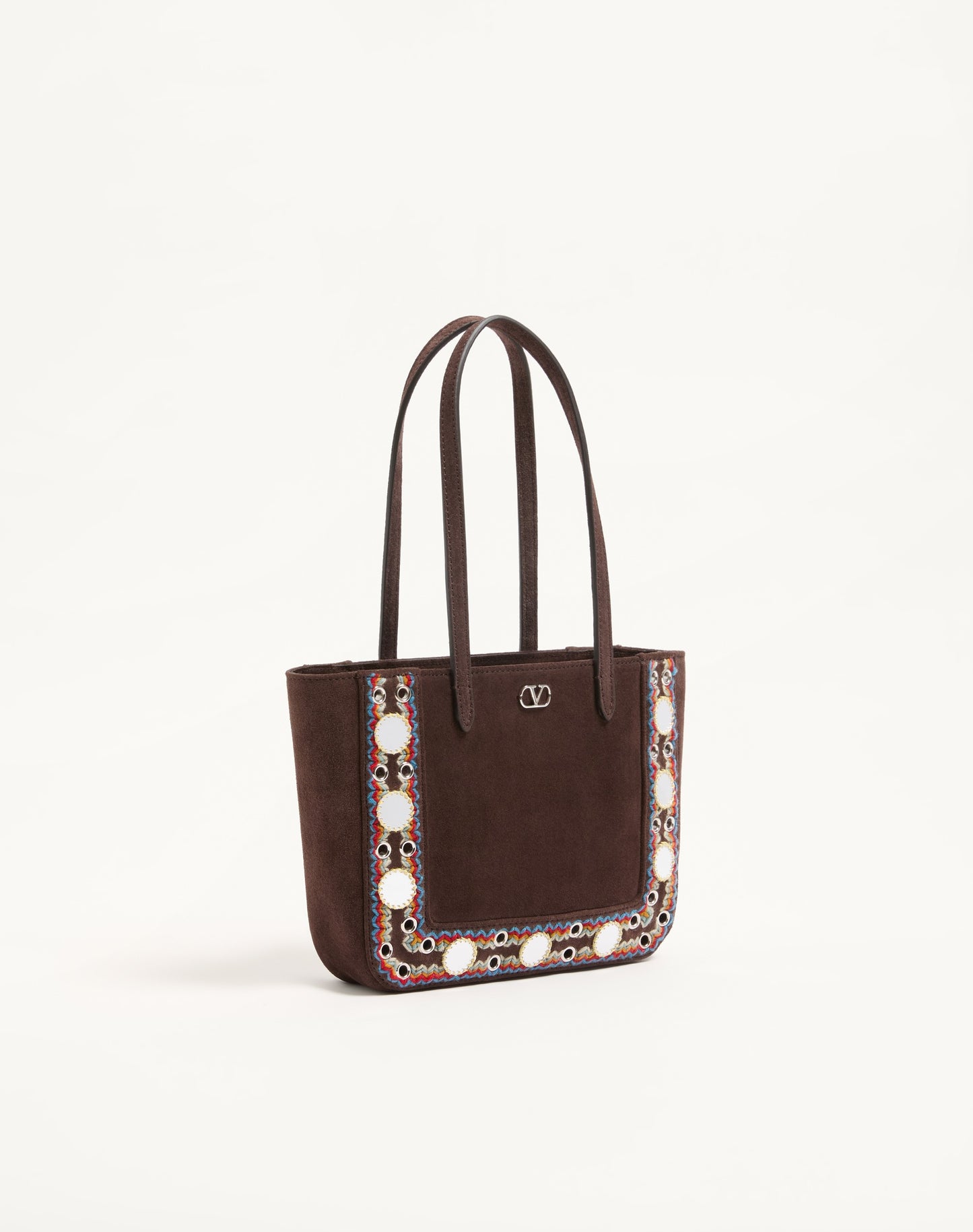 Valentino Garavani Nellcôte Mini Suede Shopping Bag With Embroidered Trim