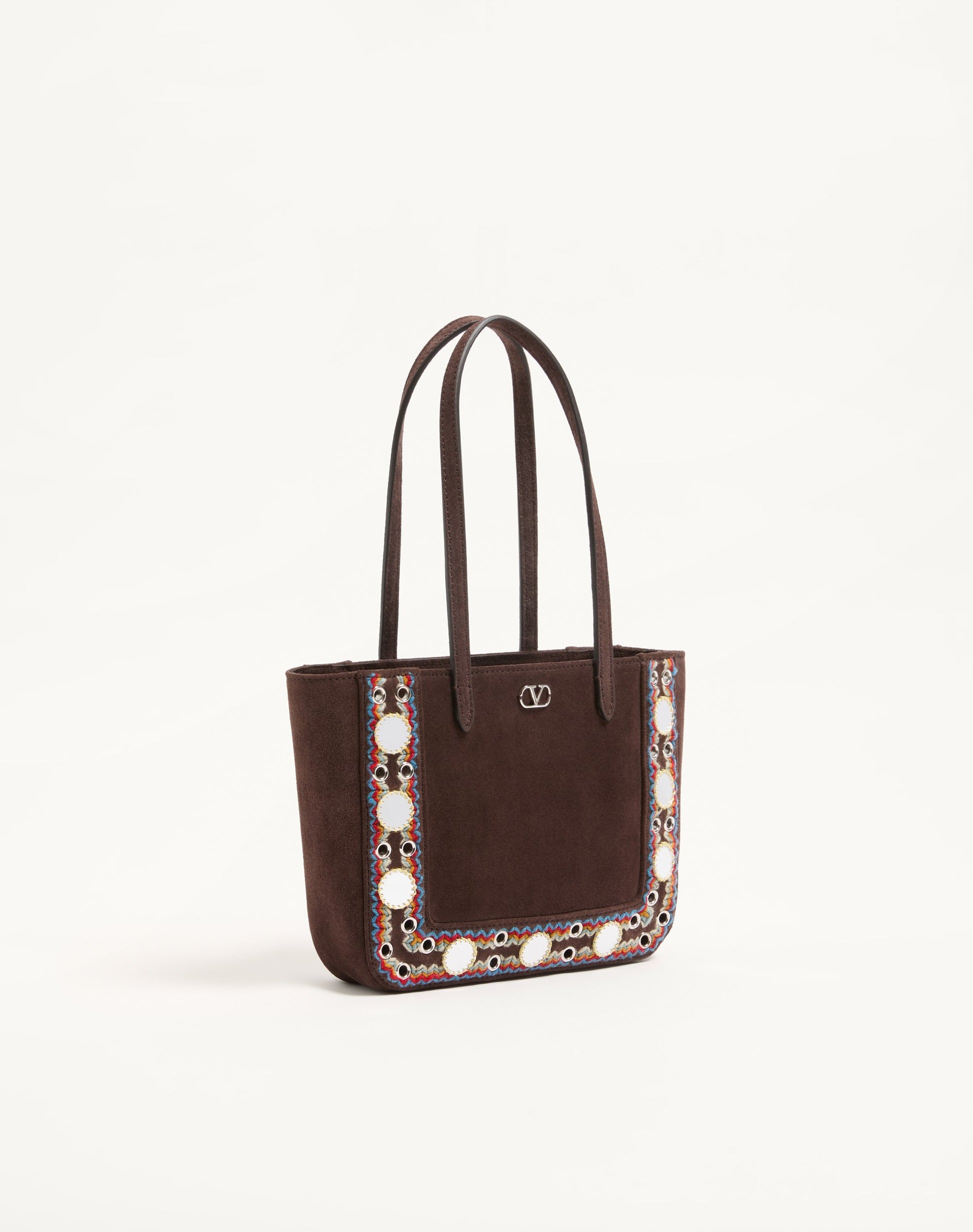 Valentino Garavani Nellcôte Mini Suede Shopping Bag With Embroidered Trim