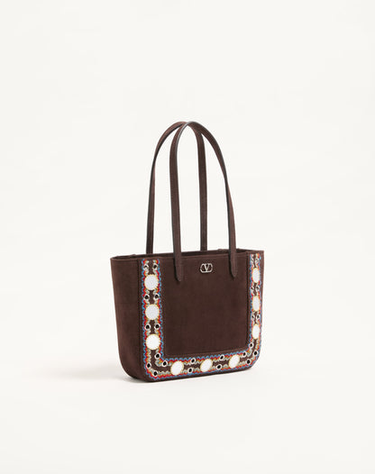 Valentino Garavani Nellcôte Mini Suede Shopping Bag With Embroidered Trim