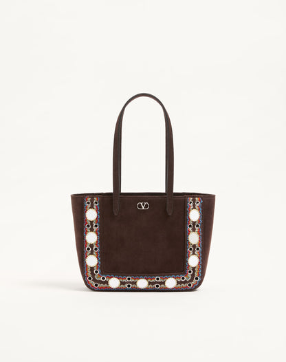 Valentino Garavani Nellcôte Mini Suede Shopping Bag With Embroidered Trim