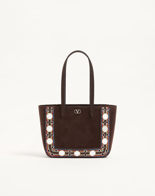 Valentino Garavani Nellcôte Mini Suede Shopping Bag With Embroidered Trim