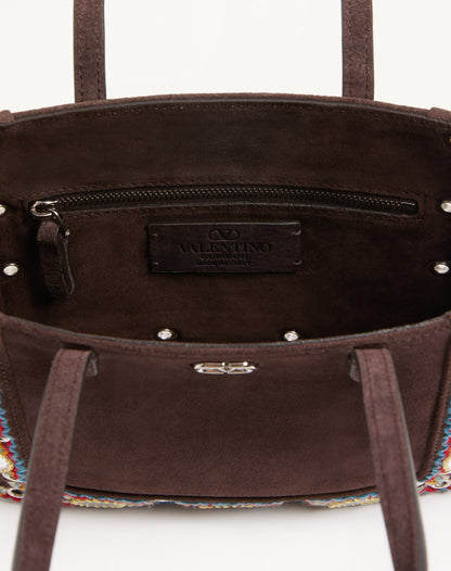 Valentino Garavani Nellcôte Mini Suede Shopping Bag With Embroidered Trim