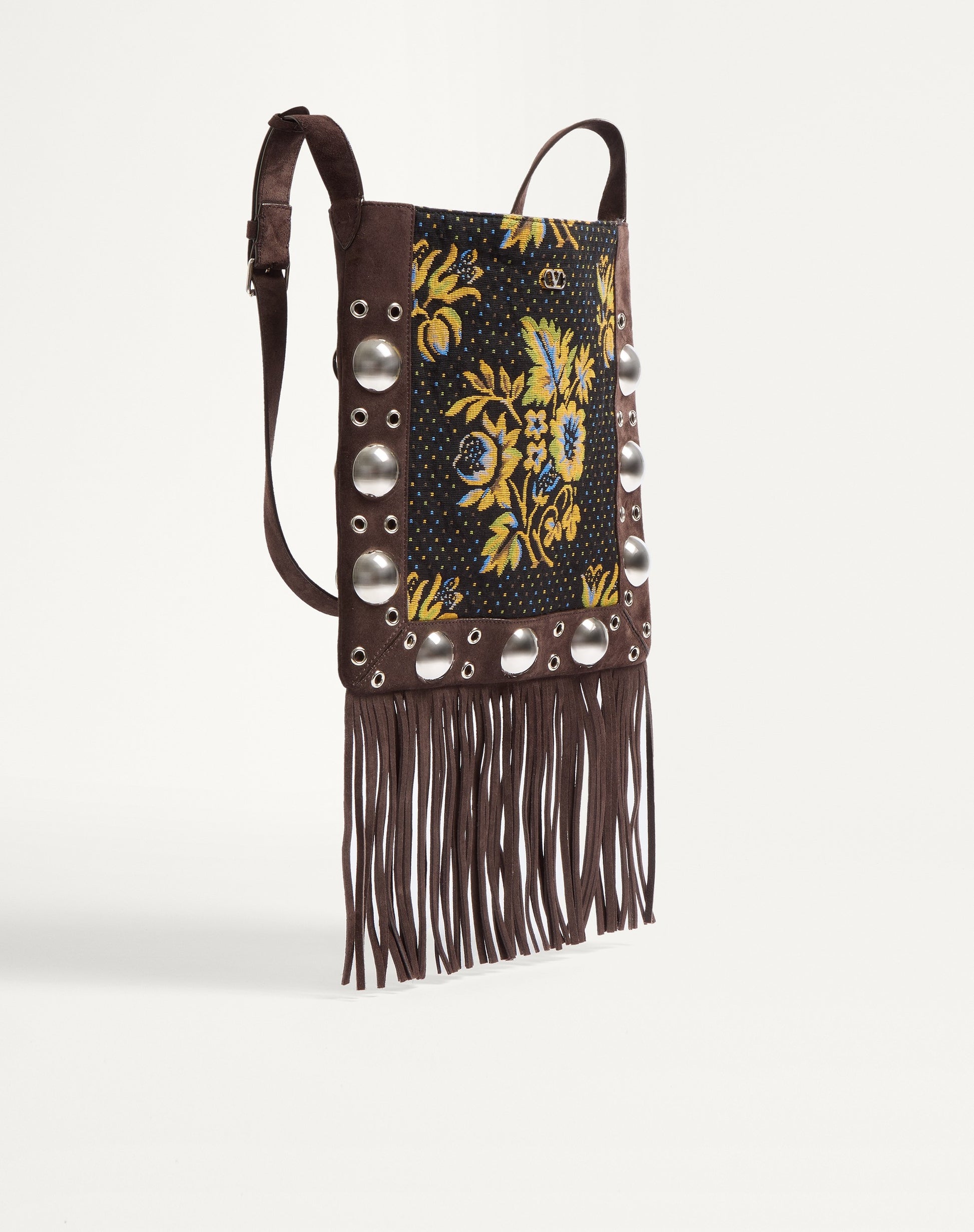 Valentino Garavani Nellcôte Shoulder Bag In Jacquard Fabric With Fringes