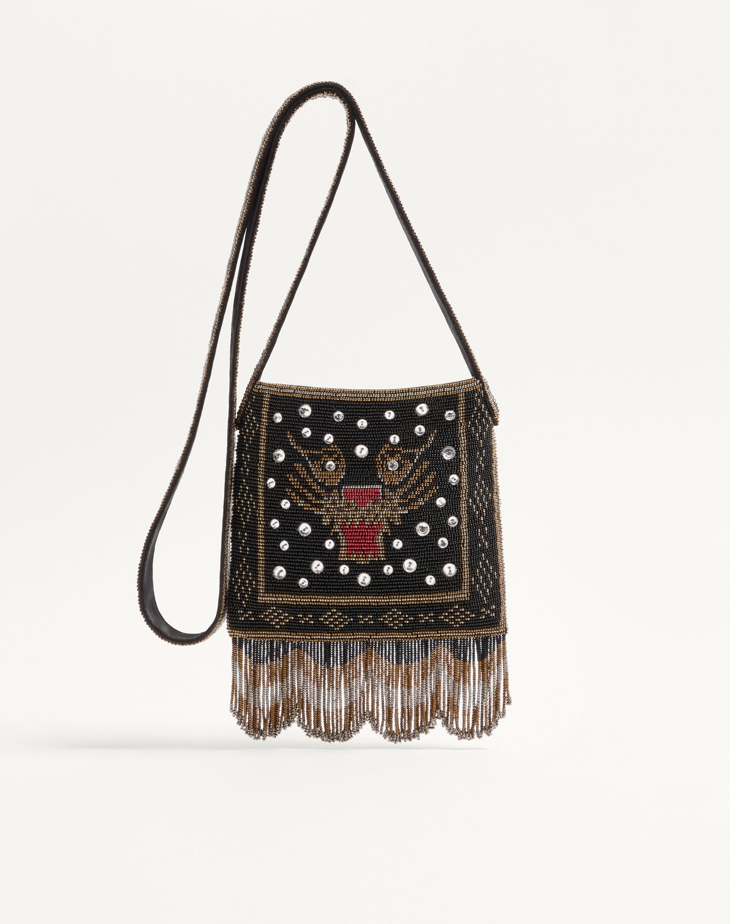 Valentino Garavani Nellcôte Small Embroidered Shoulder Bag With Fringes