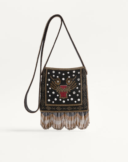 Valentino Garavani Nellcôte Small Embroidered Shoulder Bag With Fringes