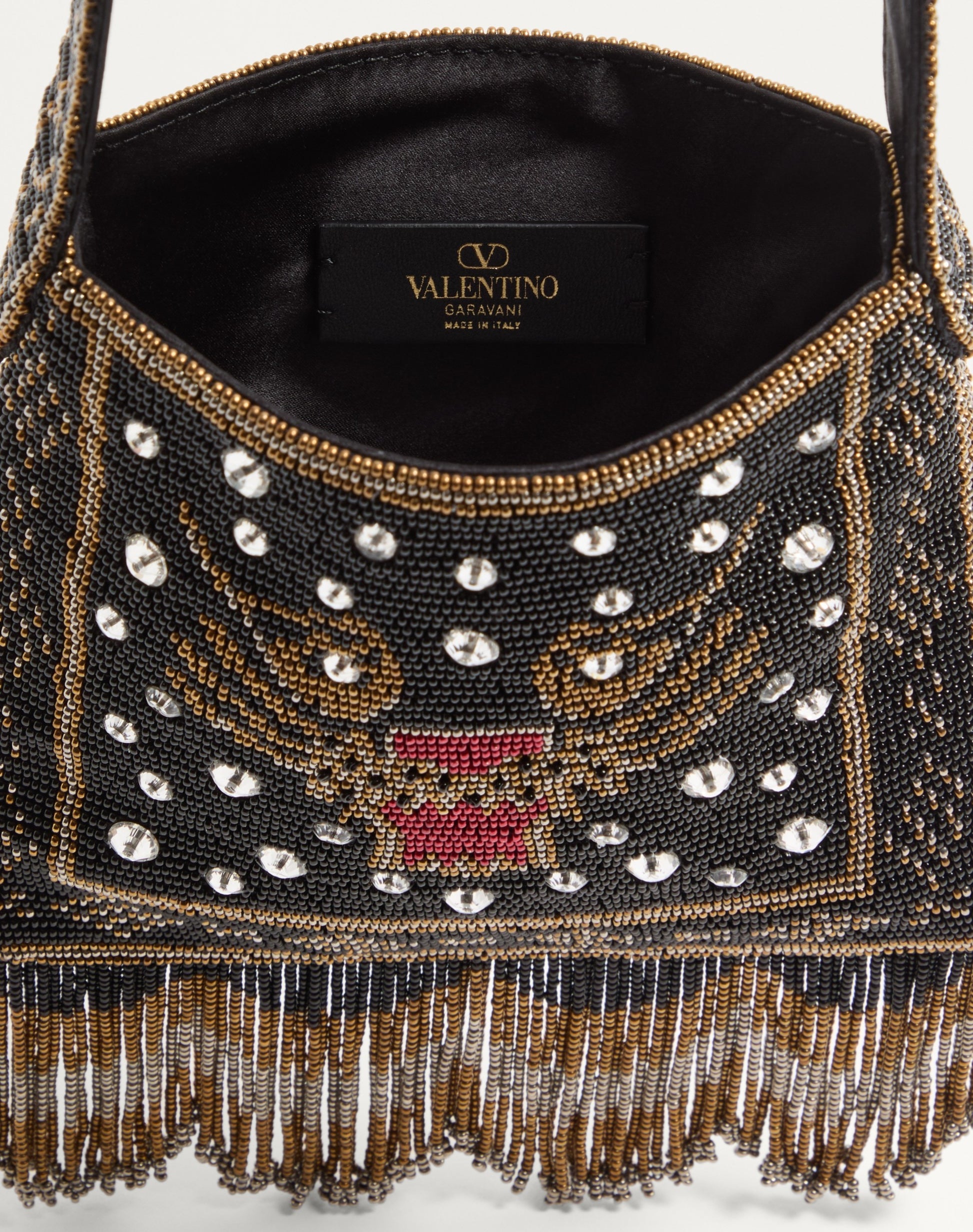 Valentino Garavani Nellcôte Small Embroidered Shoulder Bag With Fringes