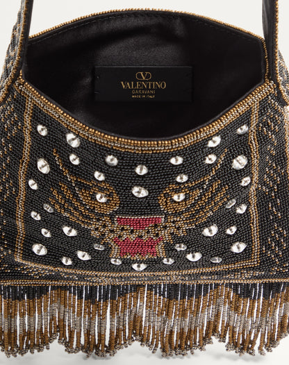 Valentino Garavani Nellcôte Small Embroidered Shoulder Bag With Fringes