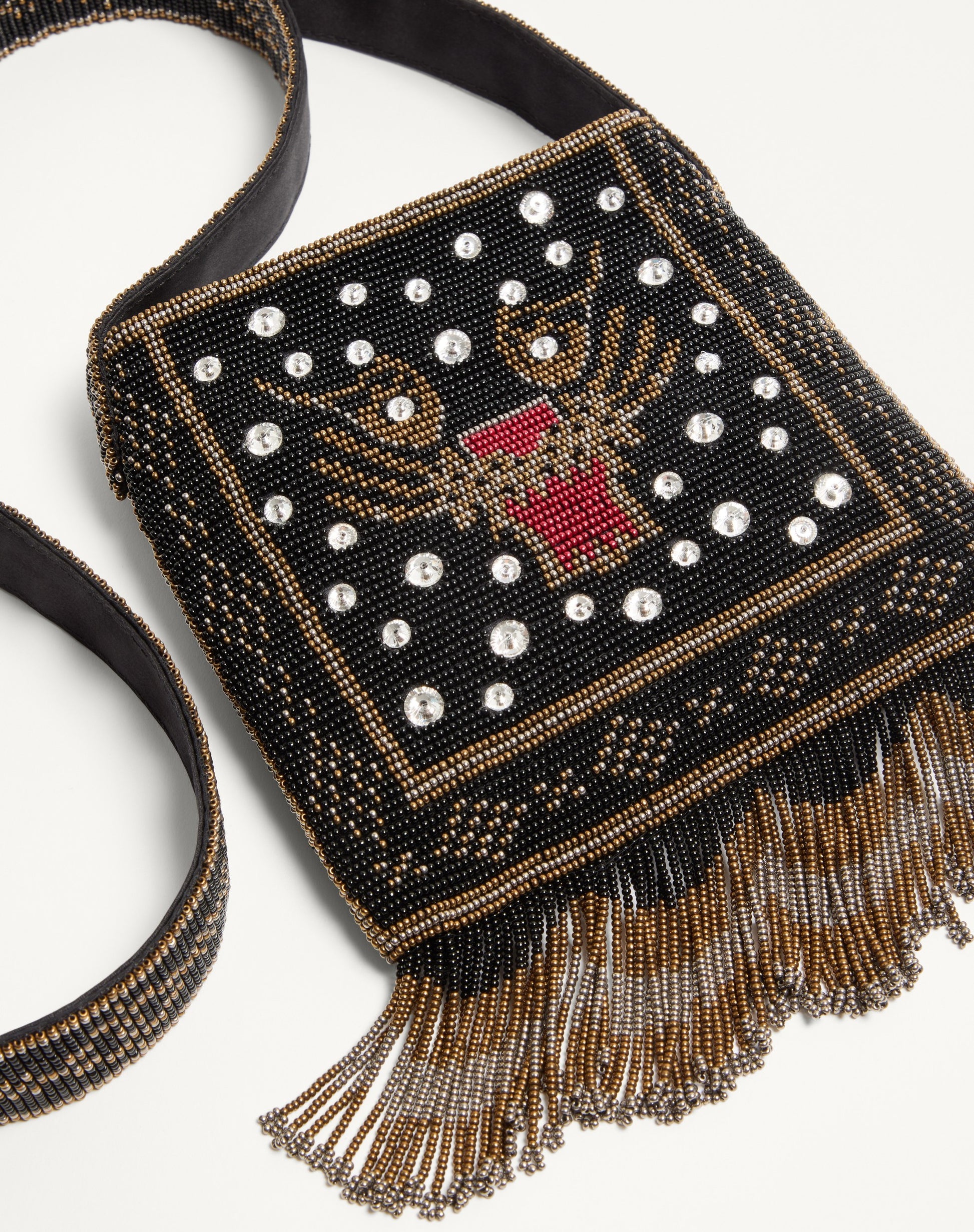 Valentino Garavani Nellcôte Small Embroidered Shoulder Bag With Fringes