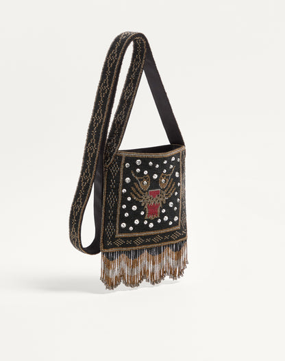 Valentino Garavani Nellcôte Small Embroidered Shoulder Bag With Fringes