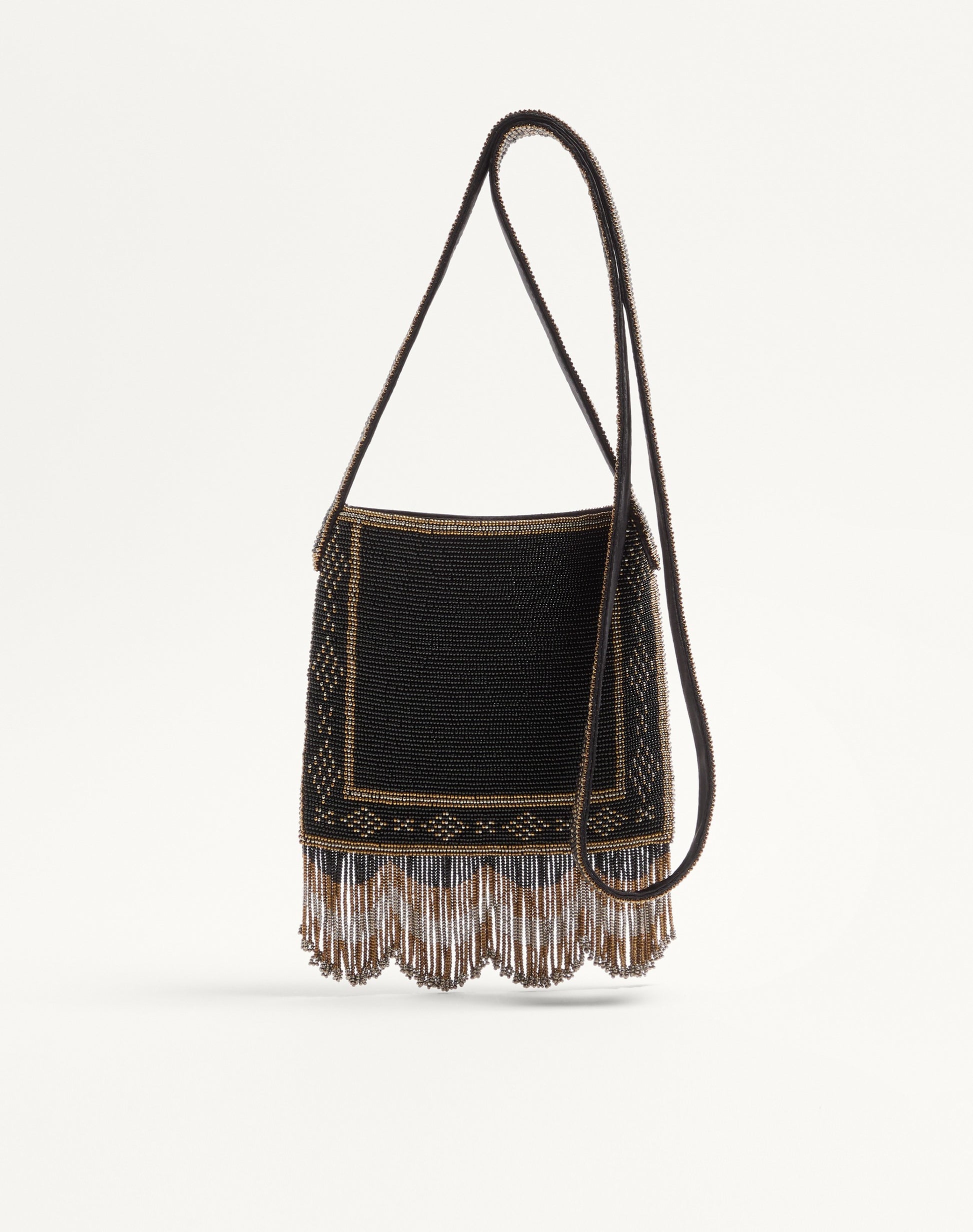 Valentino Garavani Nellcôte Small Embroidered Shoulder Bag With Fringes