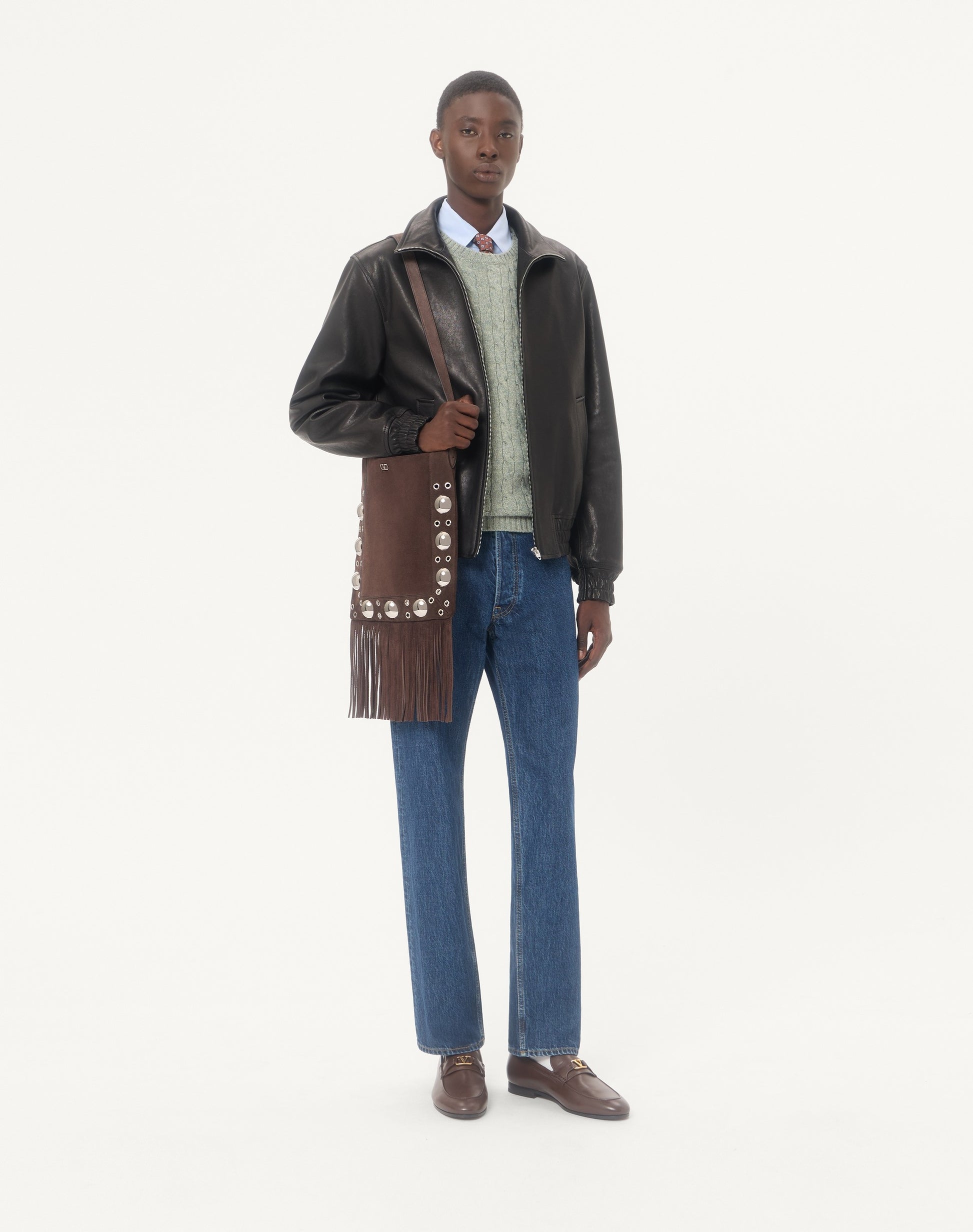 Valentino Garavani Nellcôte Suede Shoulder Bag With Fringes