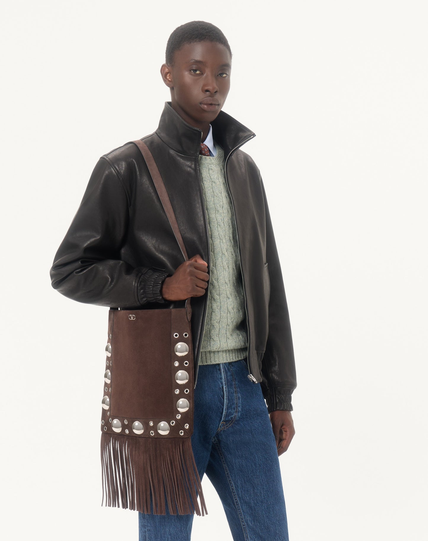 Valentino Garavani Nellcôte Suede Shoulder Bag With Fringes