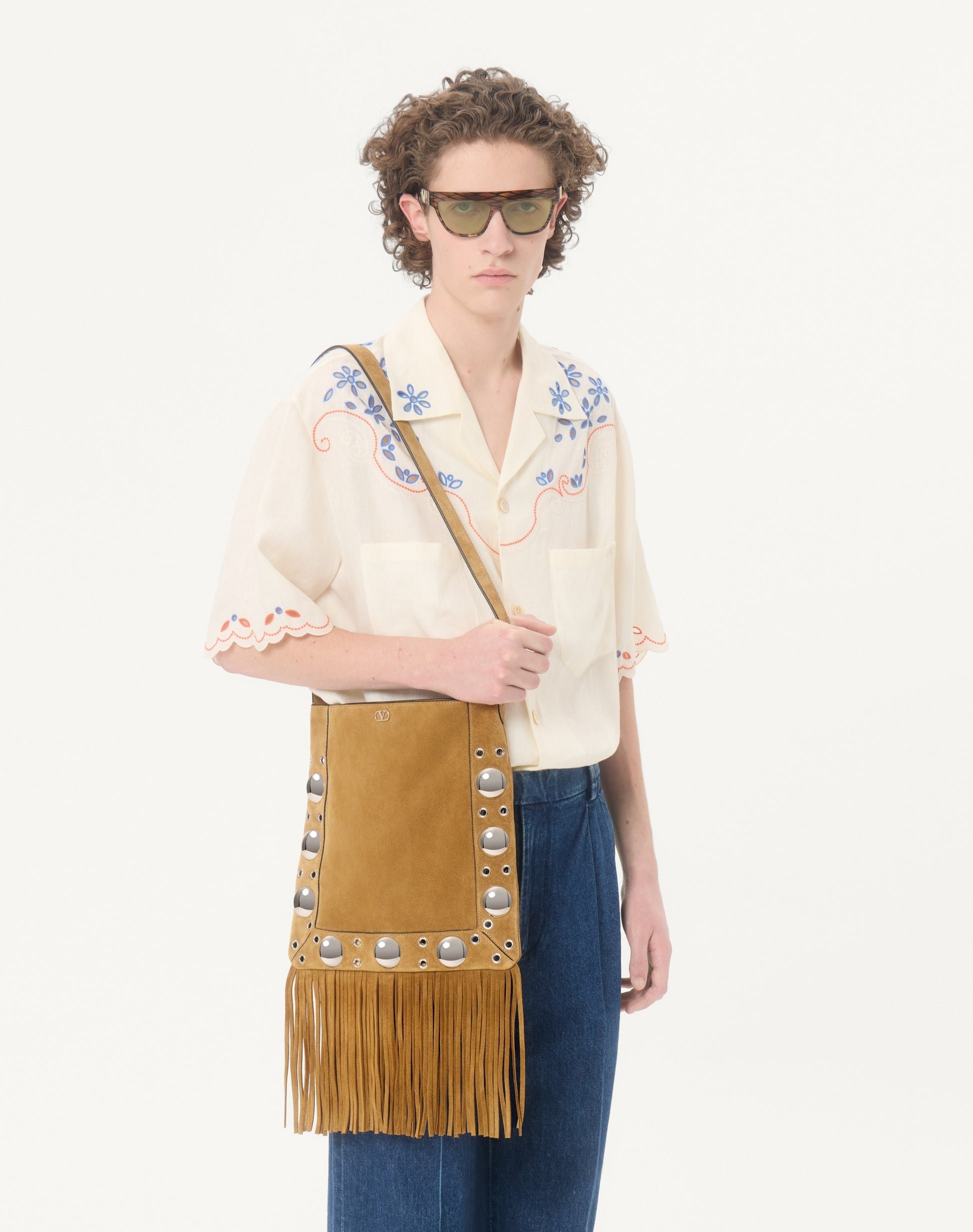Valentino Garavani Nellcôte Suede Shoulder Bag With Fringes