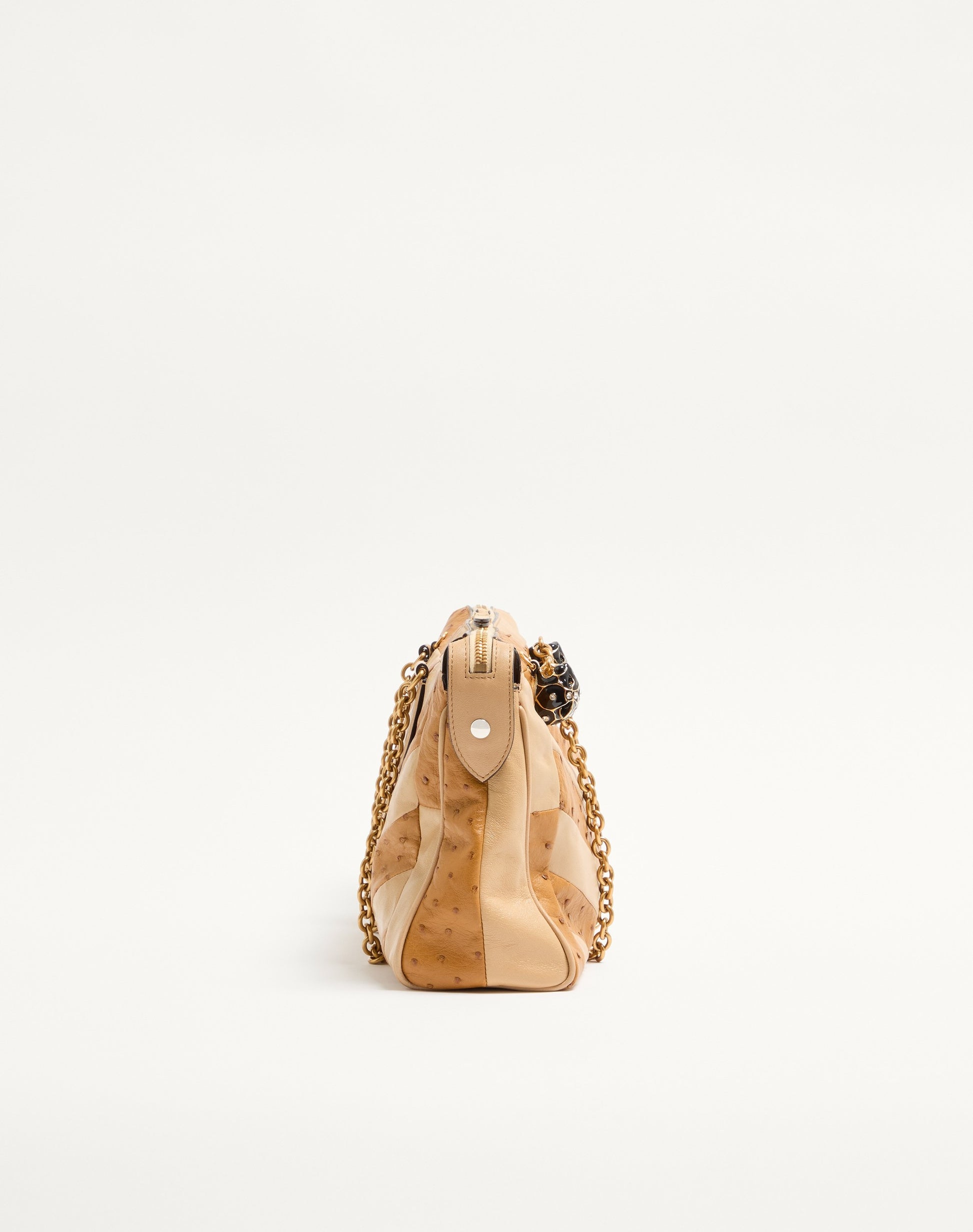 Valentino Garavani Panthea Medium Shoulder Bag In Ostrich And Nappa Leather With A Chevron Pattern