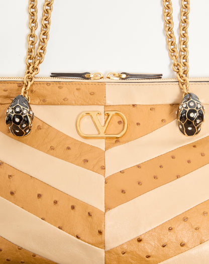 Valentino Garavani Panthea Medium Shoulder Bag In Ostrich And Nappa Leather With A Chevron Pattern