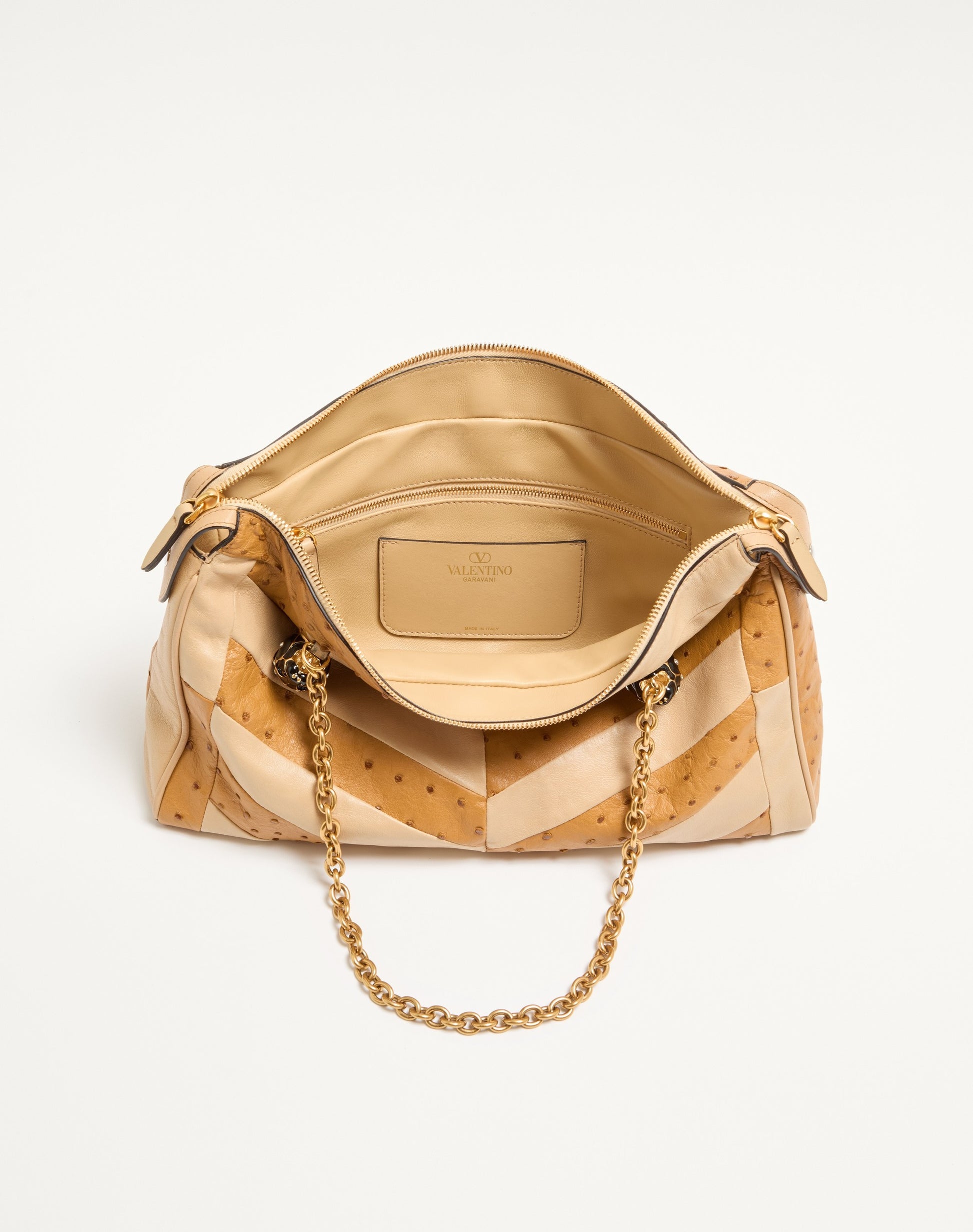 Valentino Garavani Panthea Medium Shoulder Bag In Ostrich And Nappa Leather With A Chevron Pattern