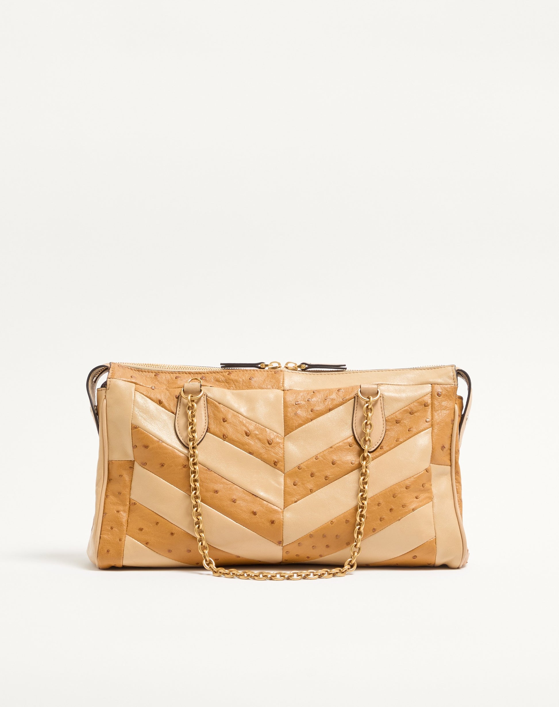 Valentino Garavani Panthea Medium Shoulder Bag In Ostrich And Nappa Leather With A Chevron Pattern