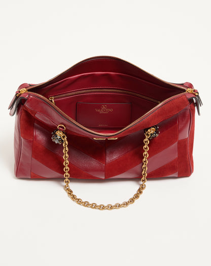 Valentino Garavani Panthea Medium Shoulder Bag In Suede And Nappa With Chevron Motif