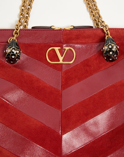 Valentino Garavani Panthea Medium Shoulder Bag In Suede And Nappa With Chevron Motif