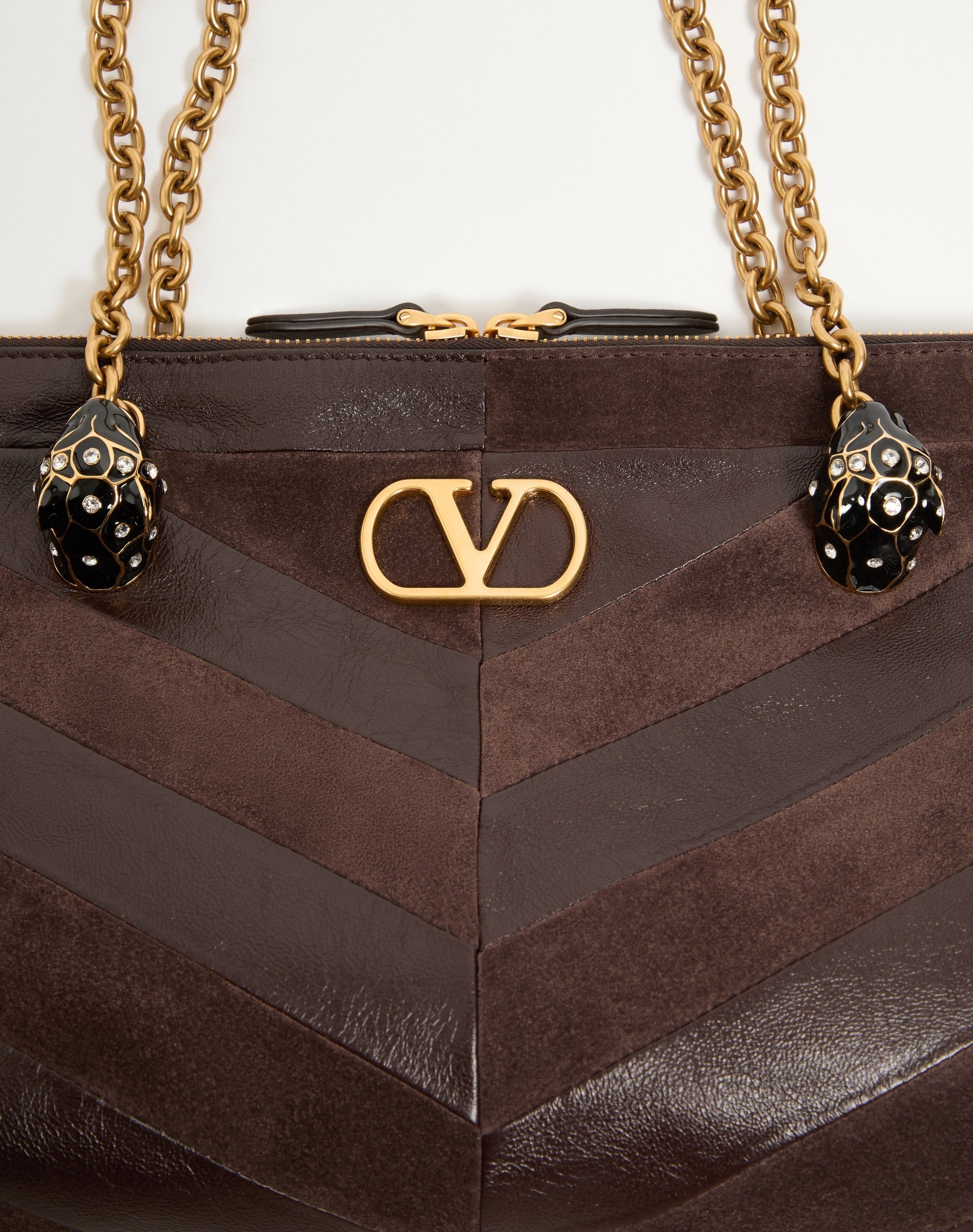 Valentino Garavani Panthea Medium Shoulder Bag In Suede And Nappa With Chevron Motif