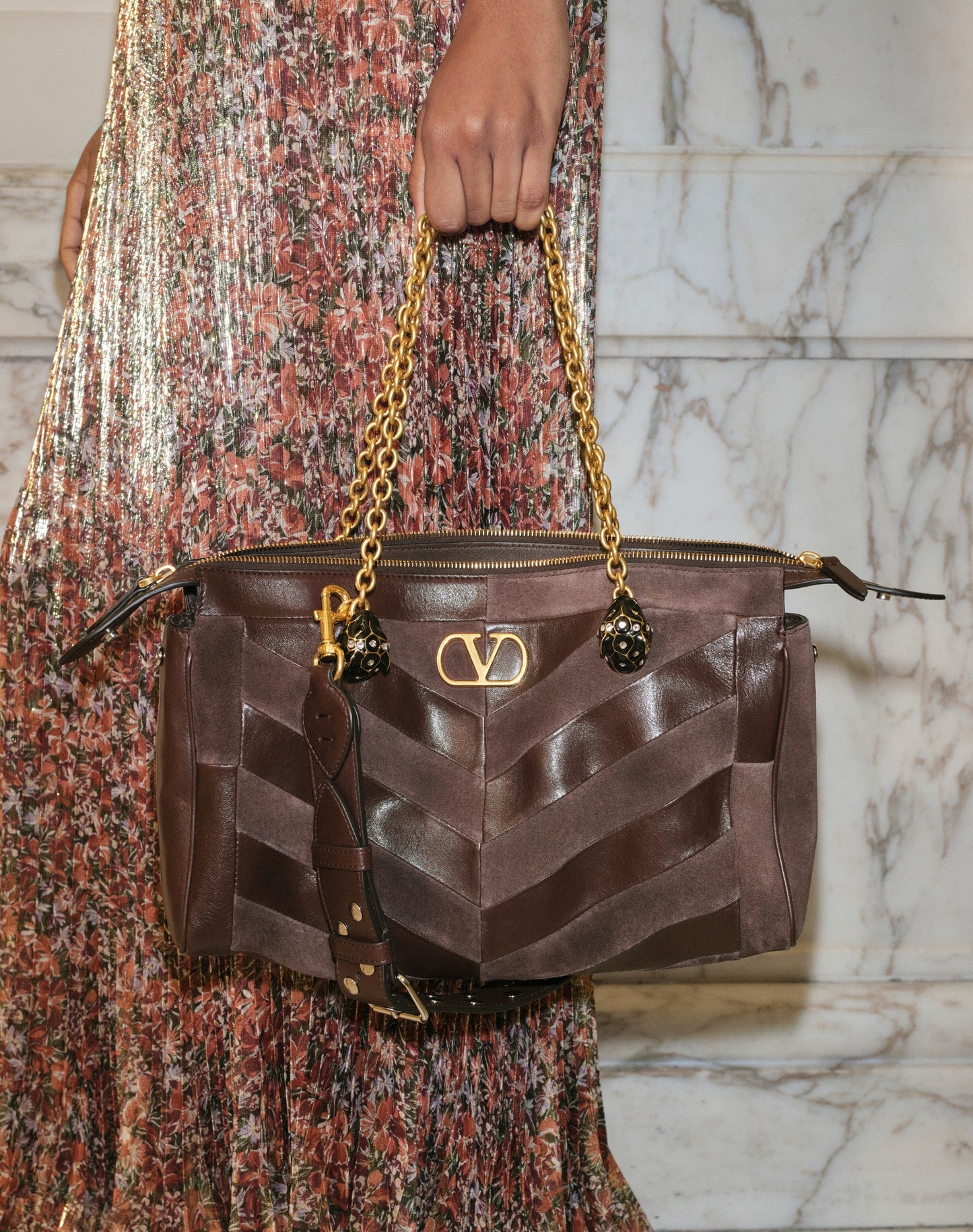 Valentino Garavani Panthea Medium Shoulder Bag In Suede And Nappa With Chevron Motif