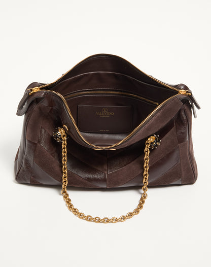 Valentino Garavani Panthea Medium Shoulder Bag In Suede And Nappa With Chevron Motif