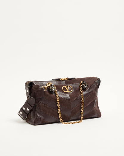 Valentino Garavani Panthea Medium Shoulder Bag In Suede And Nappa With Chevron Motif