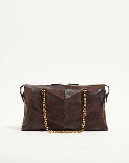 Valentino Garavani Panthea Medium Shoulder Bag In Suede And Nappa With Chevron Motif