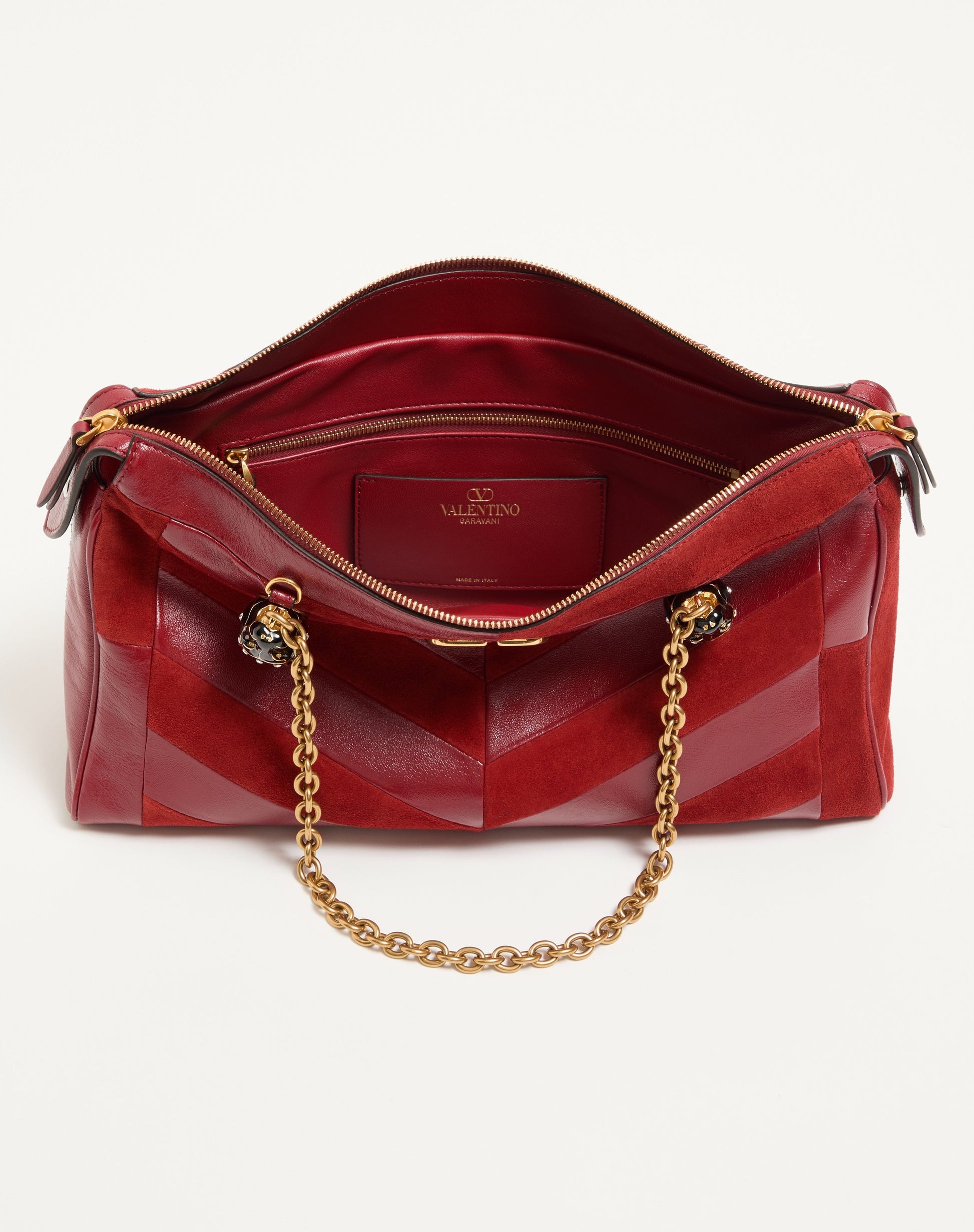 Valentino Garavani Panthea Medium Shoulder Bag In Suede And Nappa With Chevron Motif