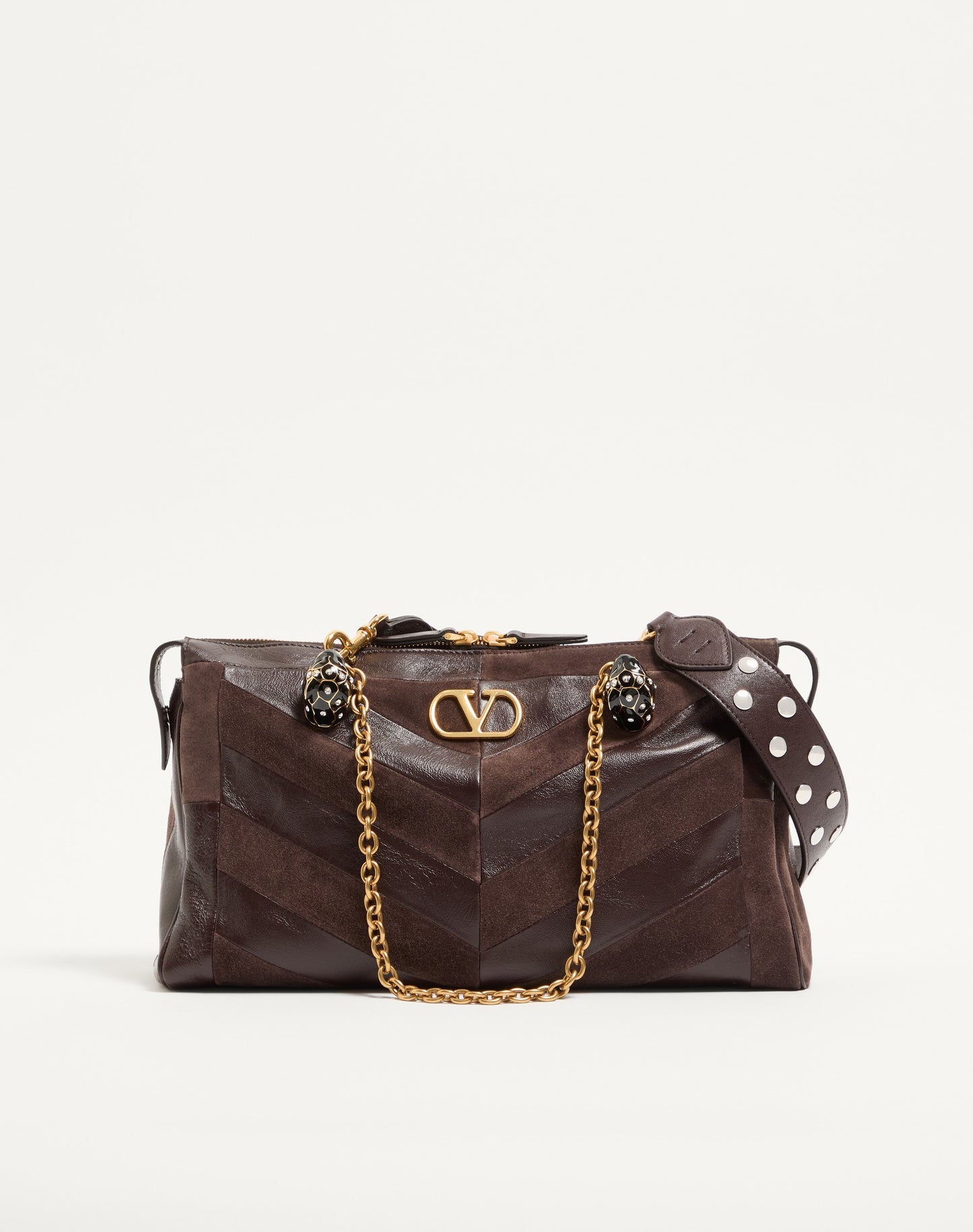 Valentino Garavani Panthea Medium Shoulder Bag In Suede And Nappa With Chevron Motif