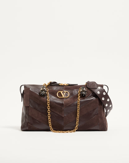 Valentino Garavani Panthea Medium Shoulder Bag In Suede And Nappa With Chevron Motif