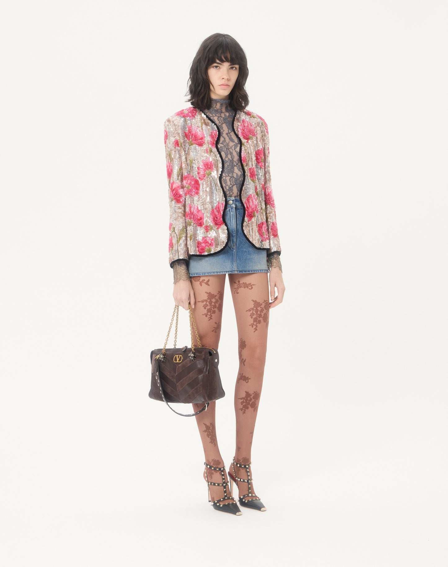 Valentino Garavani Panthea Medium Shoulder Bag In Suede And Nappa With Chevron Motif