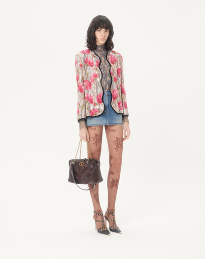 Valentino Garavani Panthea Medium Shoulder Bag In Suede And Nappa With Chevron Motif