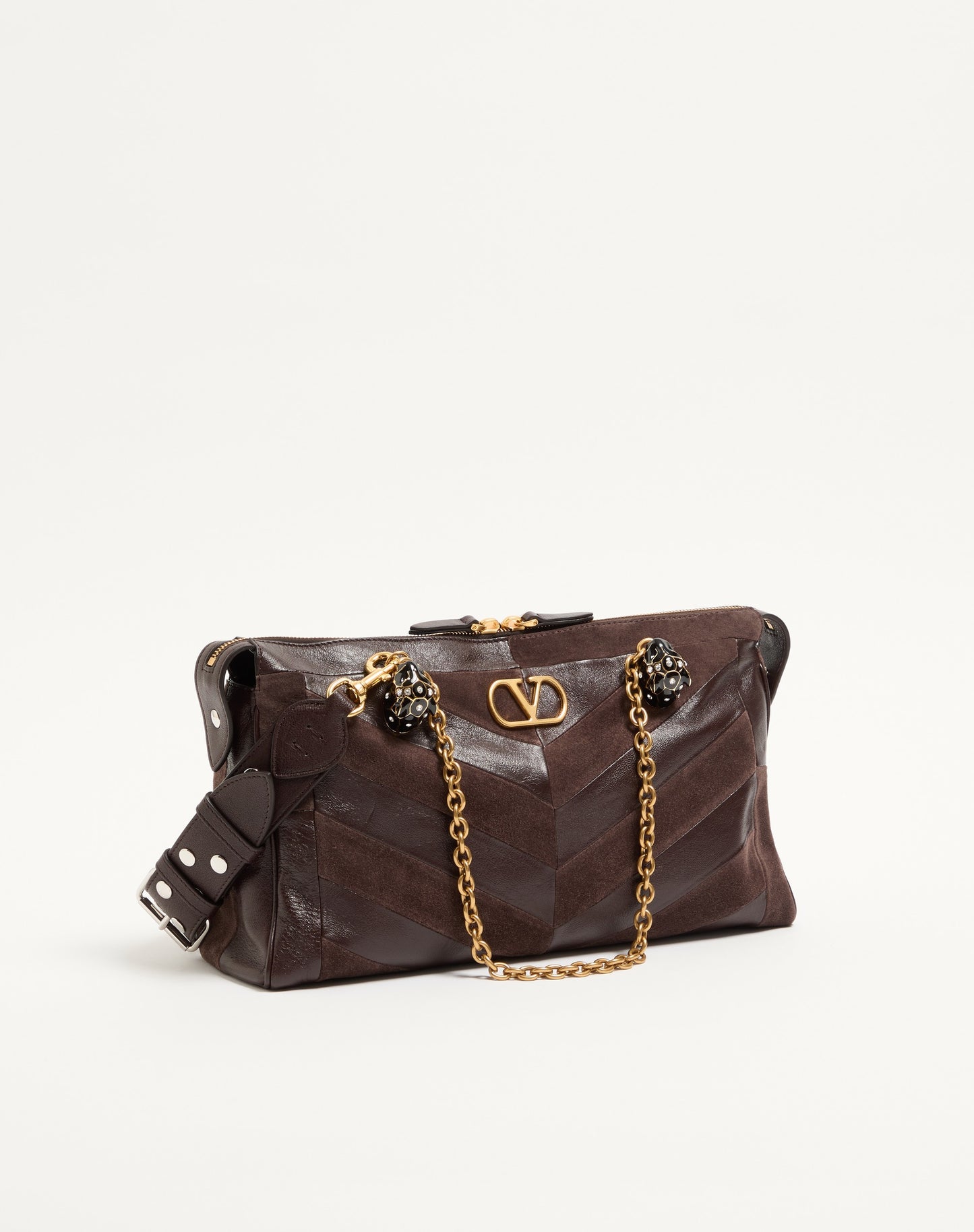 Valentino Garavani Panthea Medium Shoulder Bag In Suede And Nappa With Chevron Motif