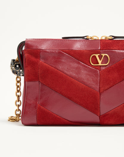 Valentino Garavani Panthea Small Shoulder Bag In Suede And Nappa With Chevron Pattern