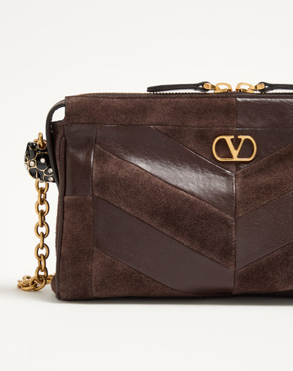 Valentino Garavani Panthea Small Shoulder Bag In Suede And Nappa With Chevron Pattern