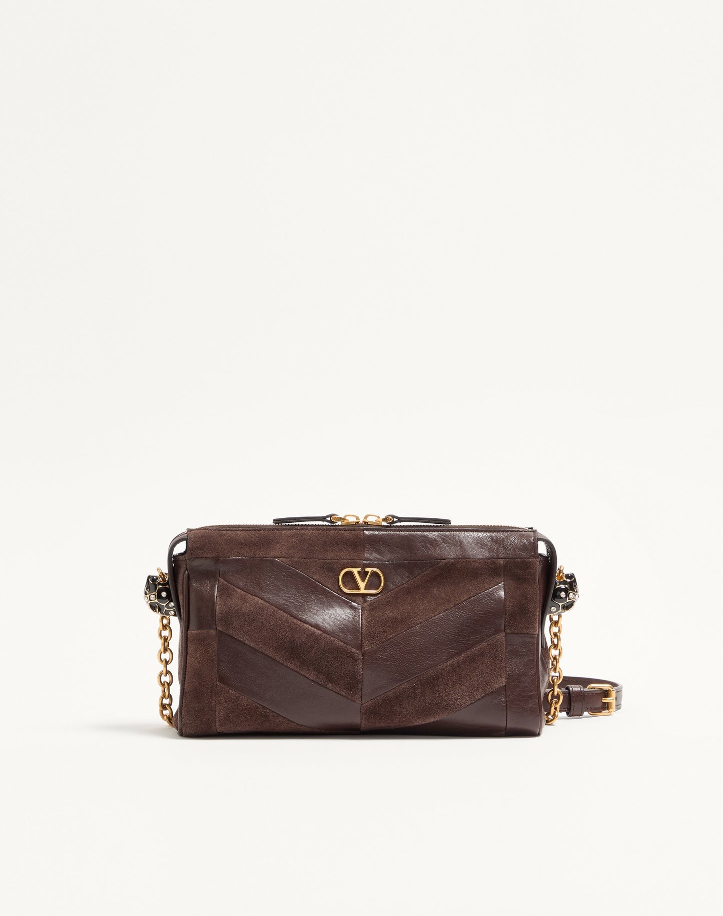 Valentino Garavani Panthea Small Shoulder Bag In Suede And Nappa With Chevron Pattern