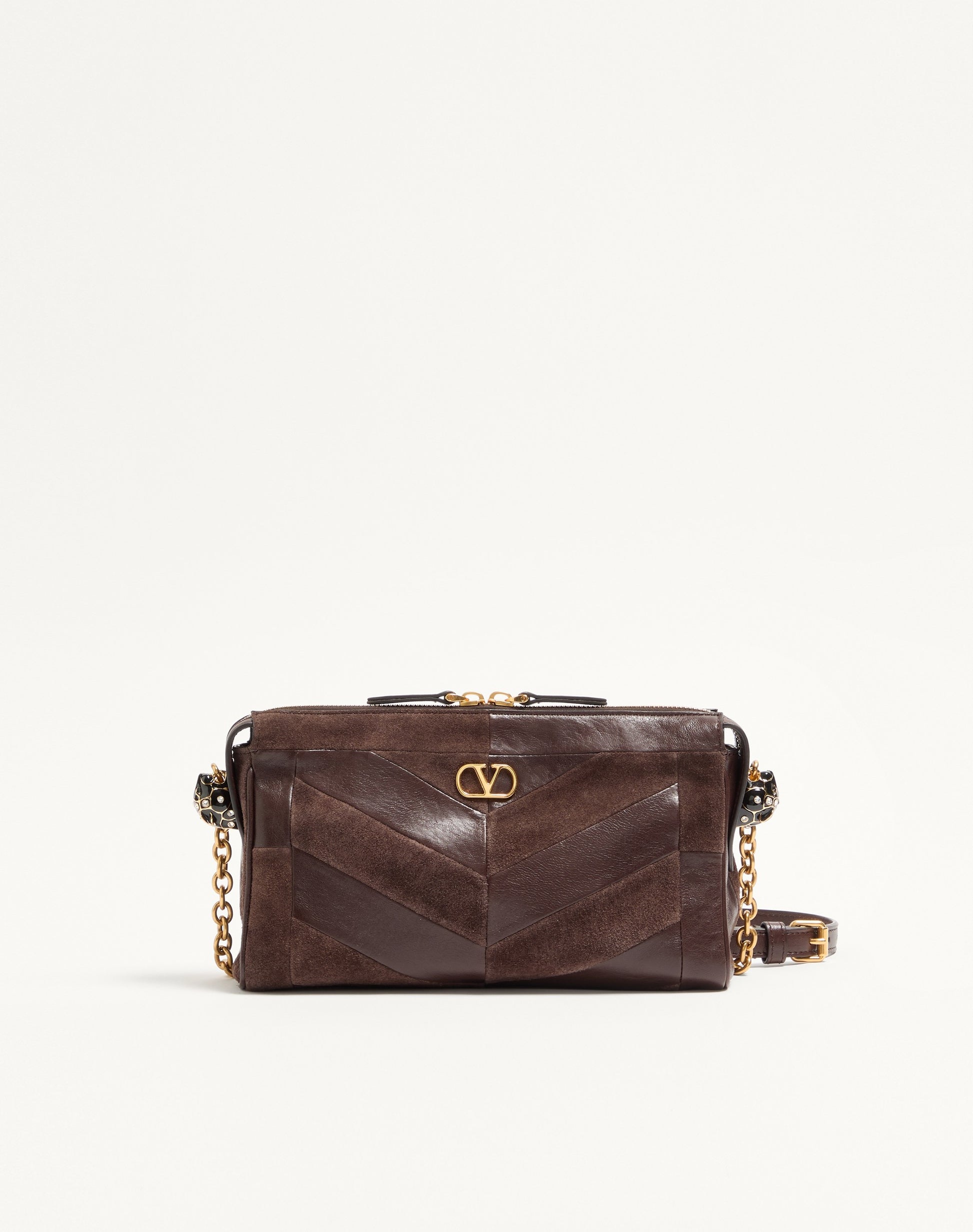 Valentino Garavani Panthea Small Shoulder Bag In Suede And Nappa With Chevron Pattern