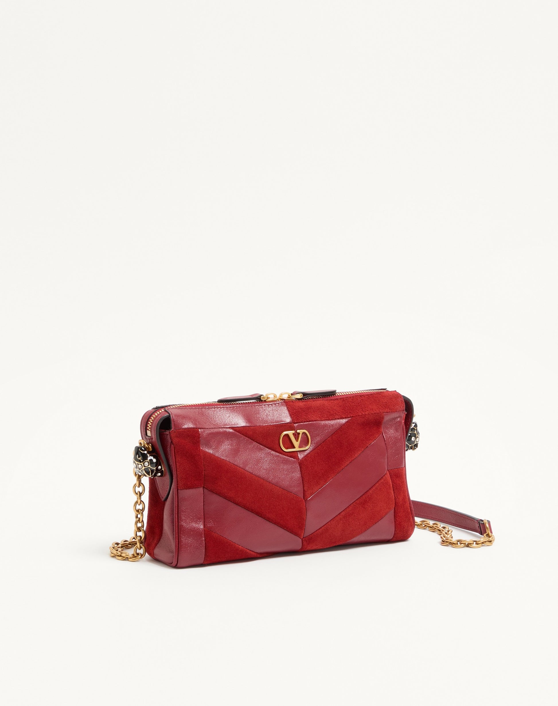 Valentino Garavani Panthea Small Shoulder Bag In Suede And Nappa With Chevron Pattern