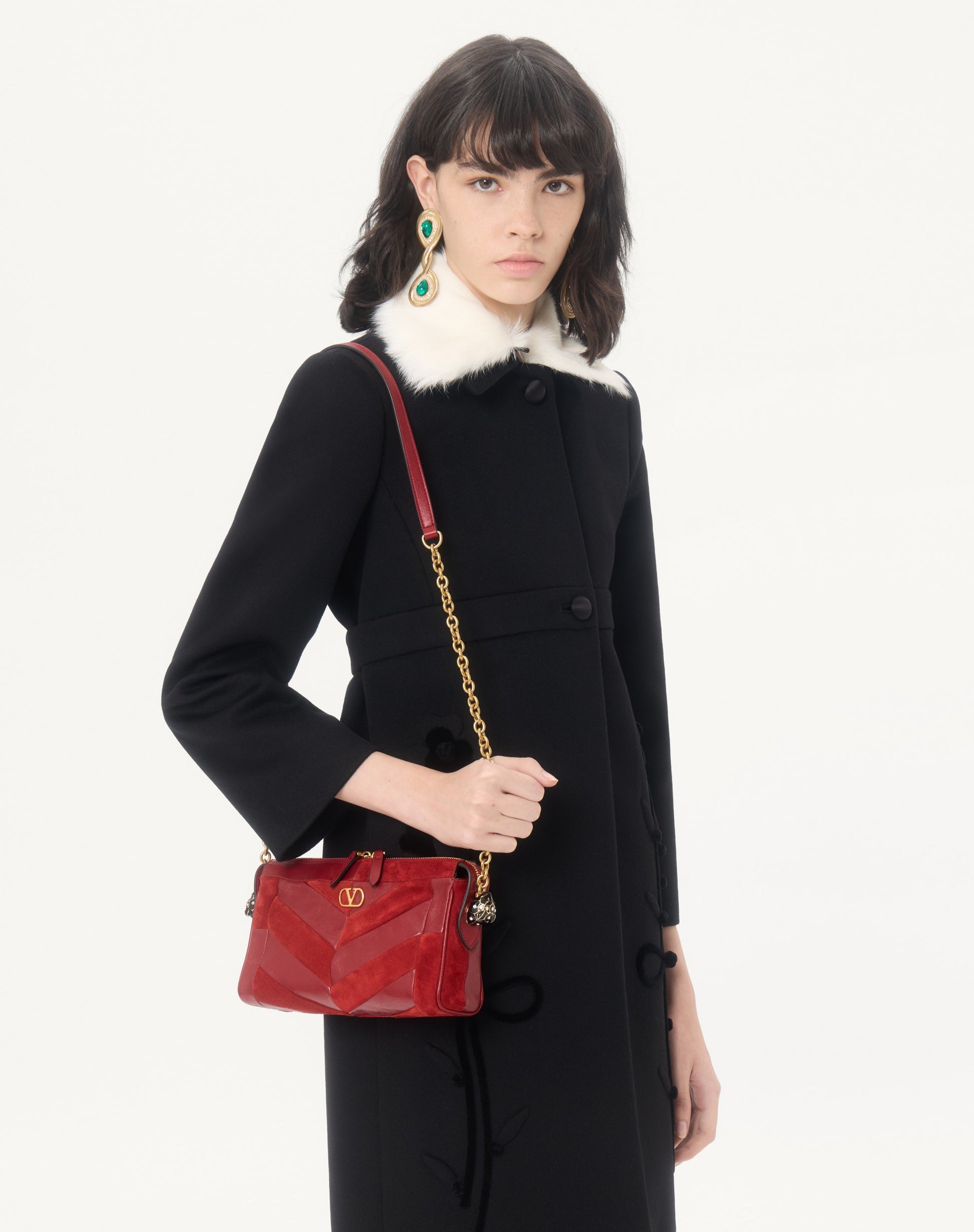 Valentino Garavani Panthea Small Shoulder Bag In Suede And Nappa With Chevron Pattern