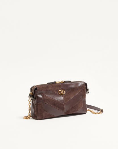 Valentino Garavani Panthea Small Shoulder Bag In Suede And Nappa With Chevron Pattern