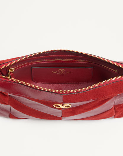 Valentino Garavani Panthea Small Shoulder Bag In Suede And Nappa With Chevron Pattern