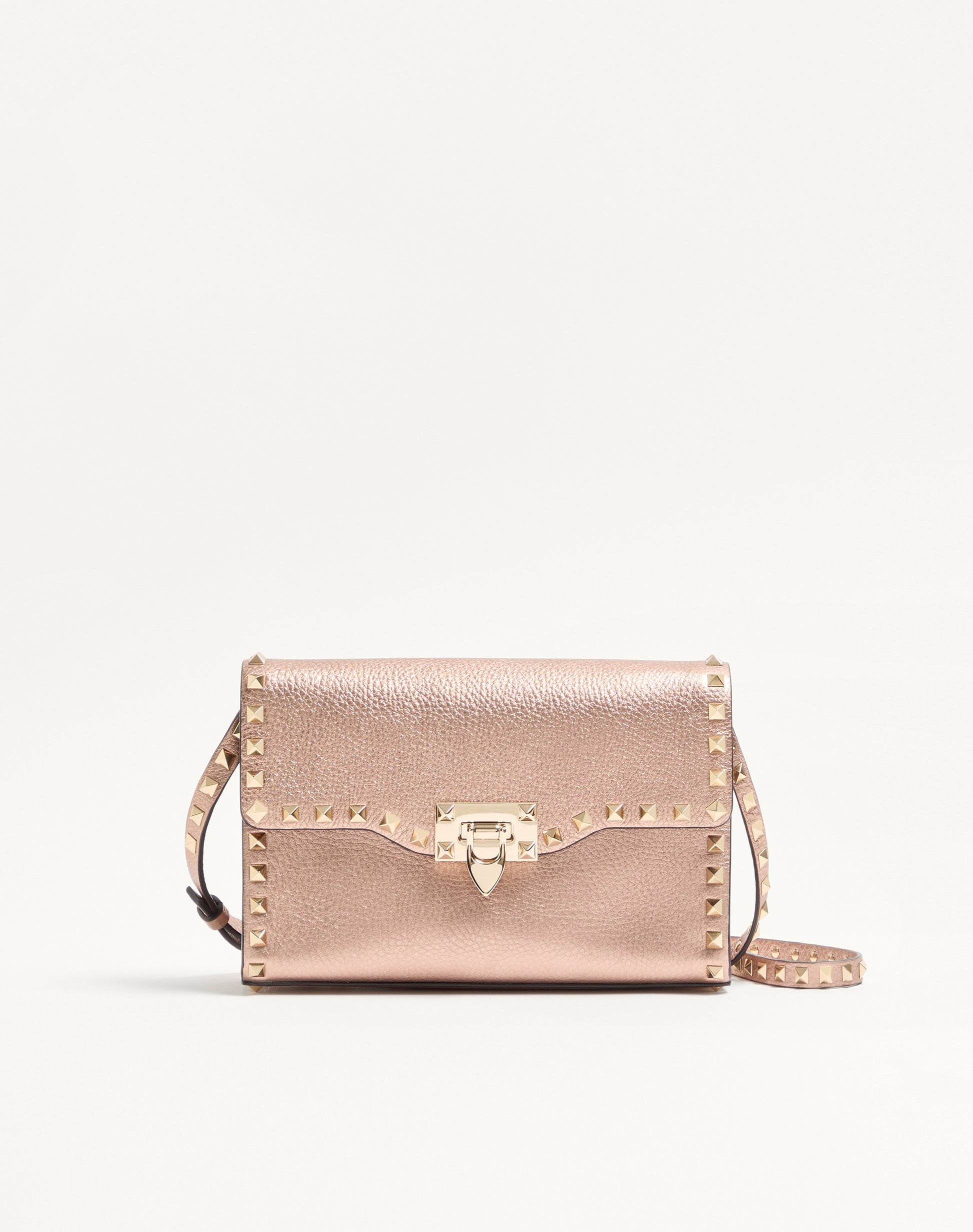 Valentino Garavani Rockstud Small Crossbody Bag In Laminated Grainy Calfskin Leather